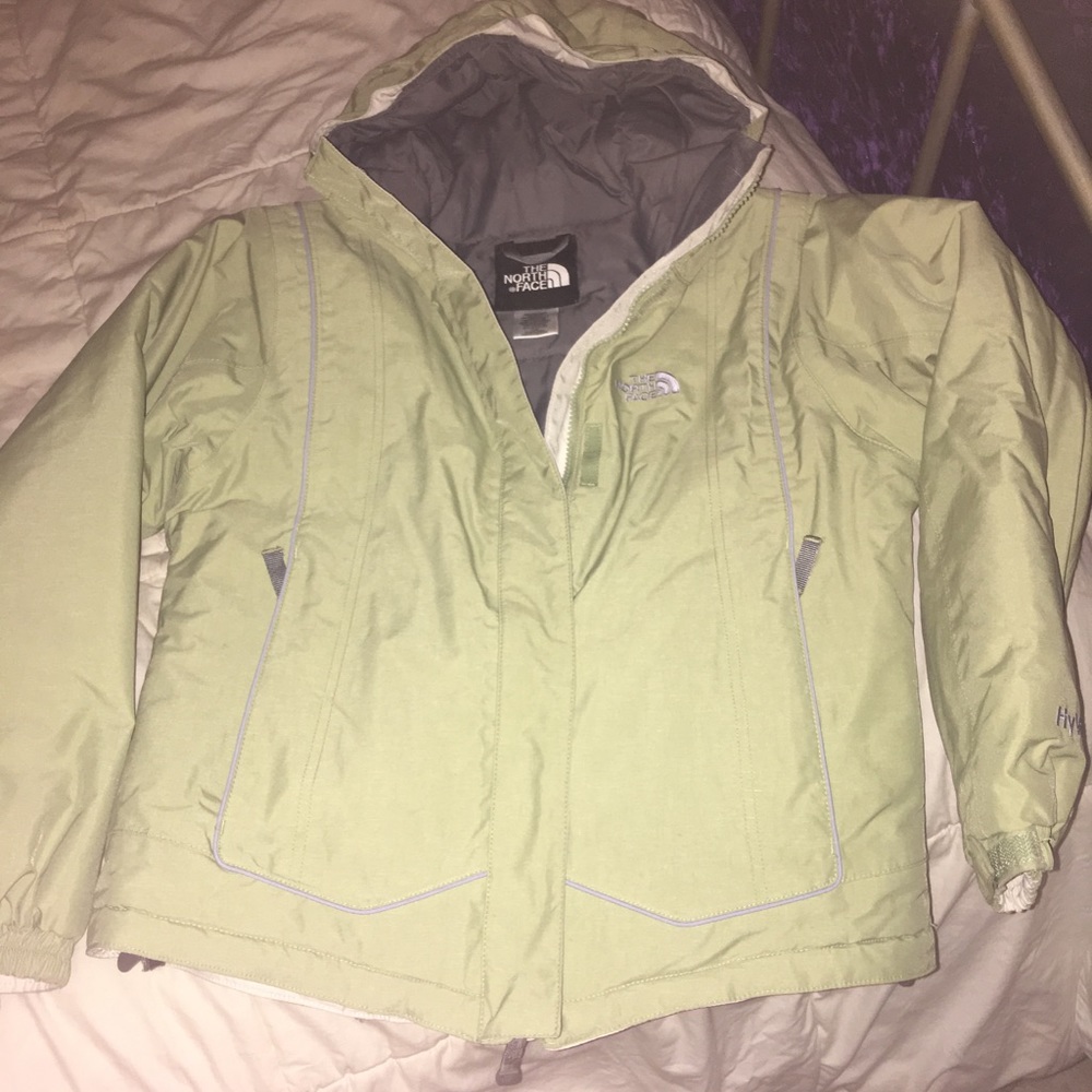 The North Face celery green Grls HyVent ski jacket